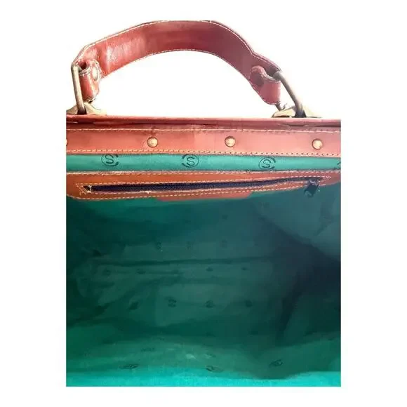 Vintage Brown Leather Satchel Tote Business Bag with Detachable Shoulder Strap - Picture 13 of 16